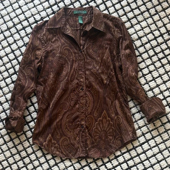 Ralph Lauren Brown Paisley Blouse - Picture 1 of 1